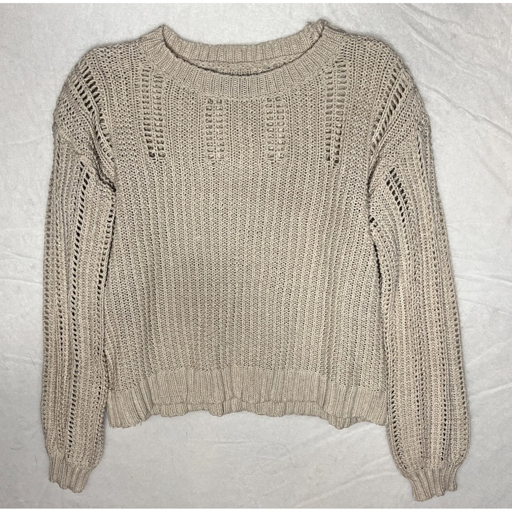 American Eagle Sweater Tan Beige Open Weave Knit Top Size Extra Small